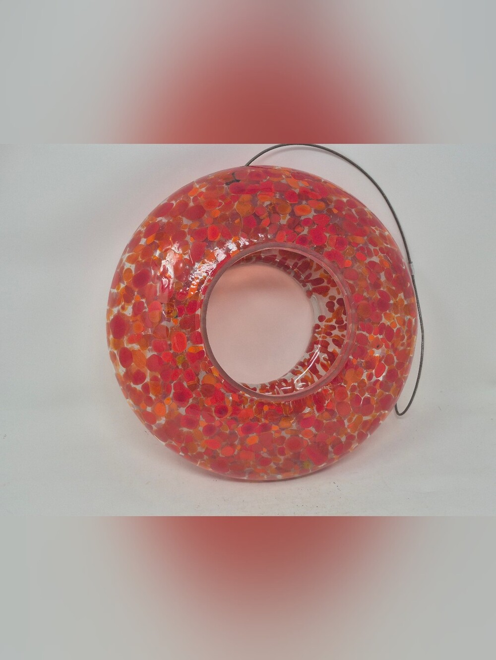 Art Glass Orange And Red Hanging Bird Feeder